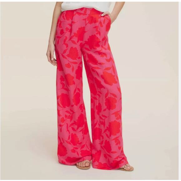 Kate Spade Classic Rose High-Rise Linen Trousers Pink/Red Medium NWT - Picture 1 of 7